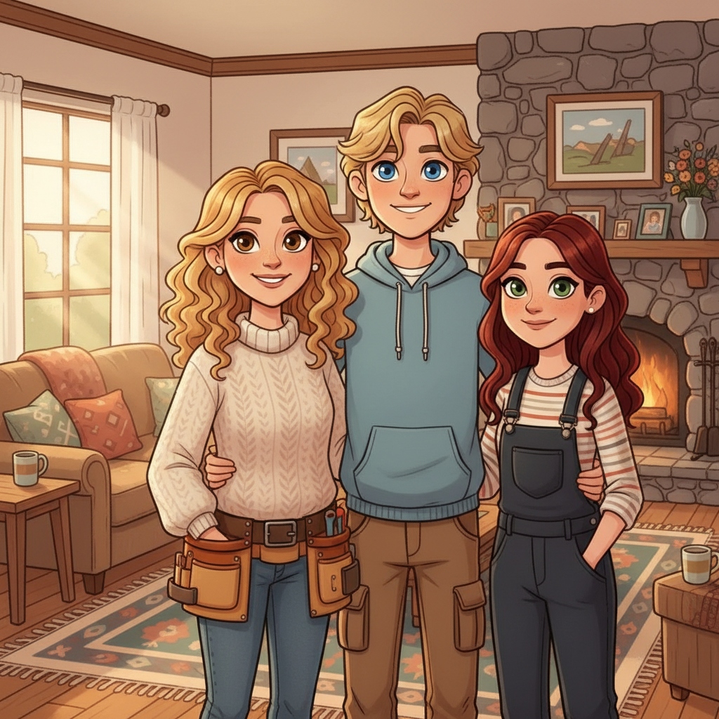 The Penna Pro's family — mom with tool belt and her twins